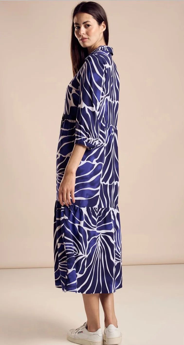 144010 - Navy, Royal Blue and White Abstract Print Dress - Street One