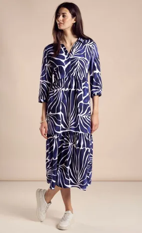 144010 - Navy, Royal Blue and White Abstract Print Dress - Street One