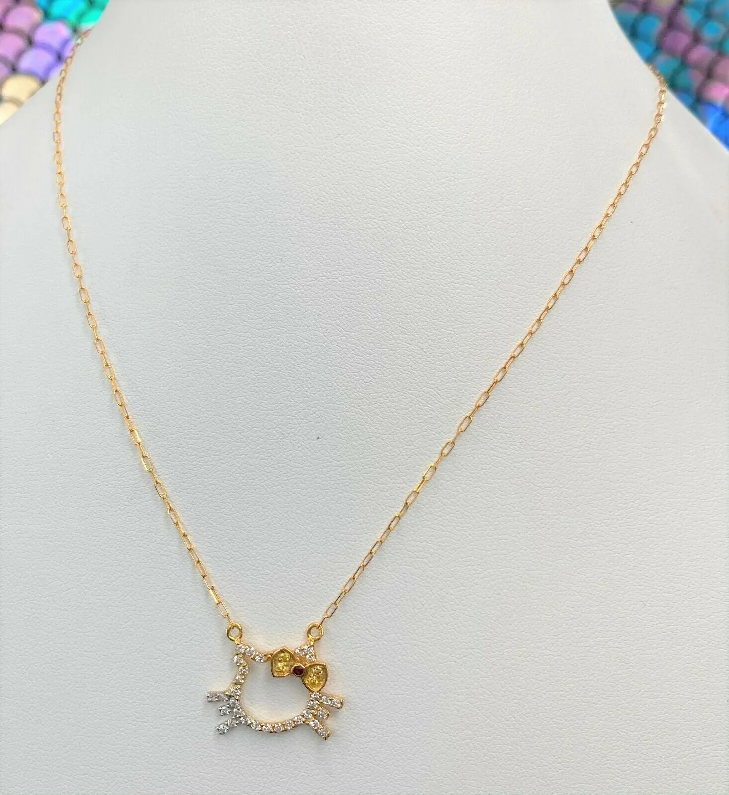 18k Chain Solid Gold Simple Cute Cat With Cable Link Design C3508