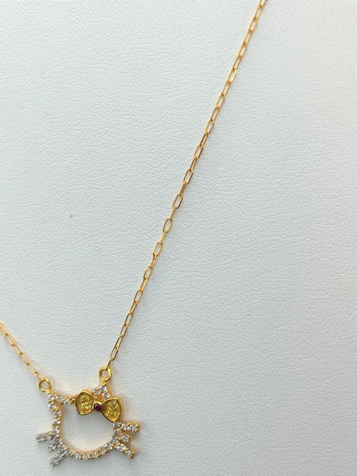 18k Chain Solid Gold Simple Cute Cat With Cable Link Design C3508