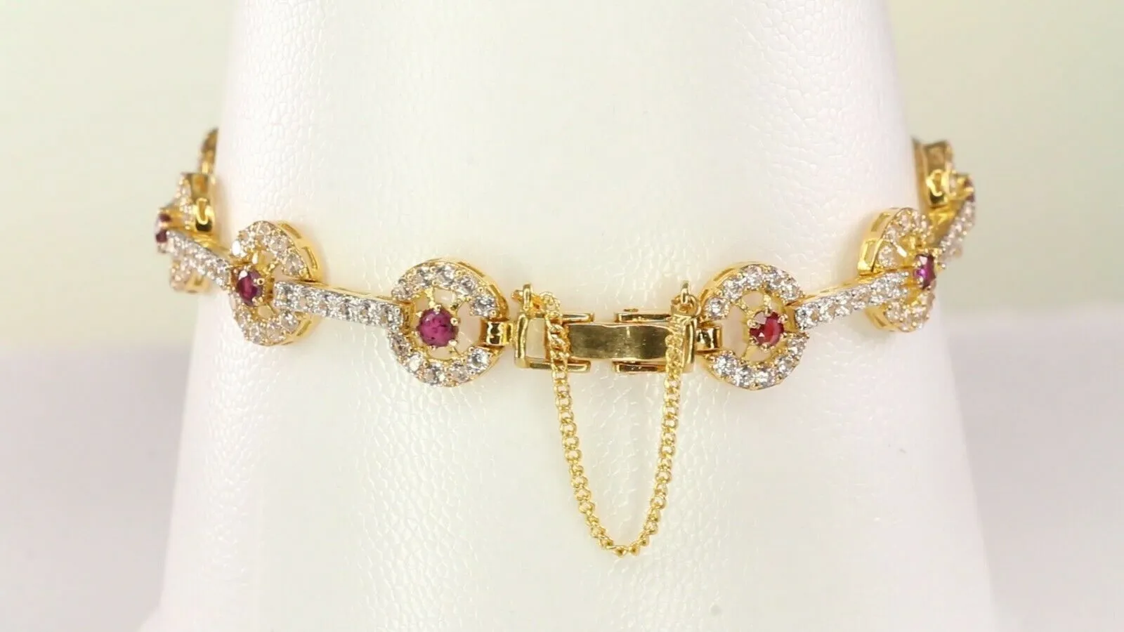 22k Bracelet Solid Gold Simple Charm Stone Encrusted With Ruby Design b4076