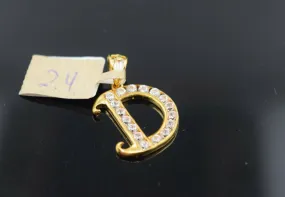 22k Pendant Solid Gold Simple D Shape Letter D With Stones Design P960