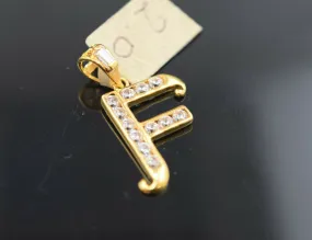 22k Pendant Solid Gold Simple F Shape Letter F with Stones Design P1011z