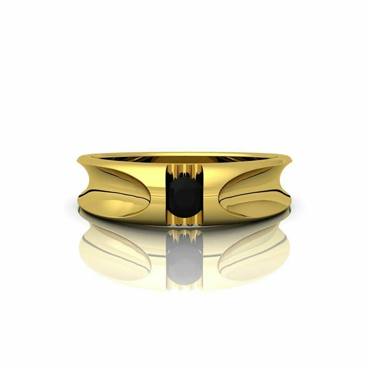 22k Ring Solid Yellow Gold Men Jewelry Elegant Simple Band with Onyx Stone CGR75