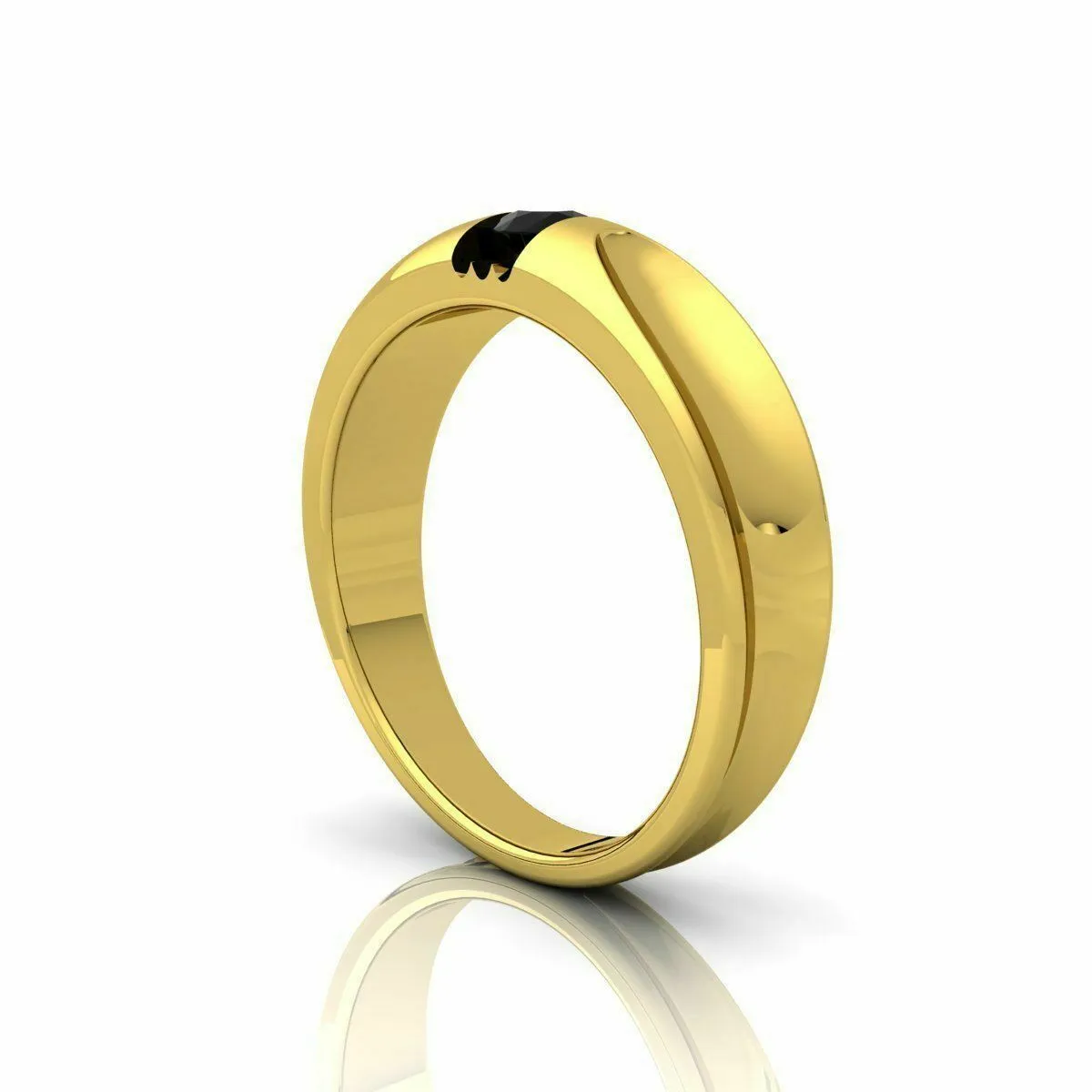 22k Ring Solid Yellow Gold Men Jewelry Elegant Simple Band with Onyx Stone CGR75