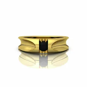 22k Ring Solid Yellow Gold Men Jewelry Elegant Simple Band with Onyx Stone CGR75