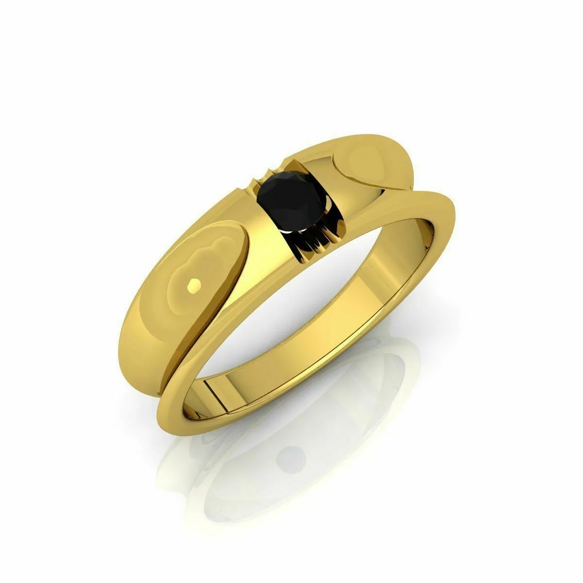 22k Ring Solid Yellow Gold Men Jewelry Elegant Simple Band with Onyx Stone CGR75