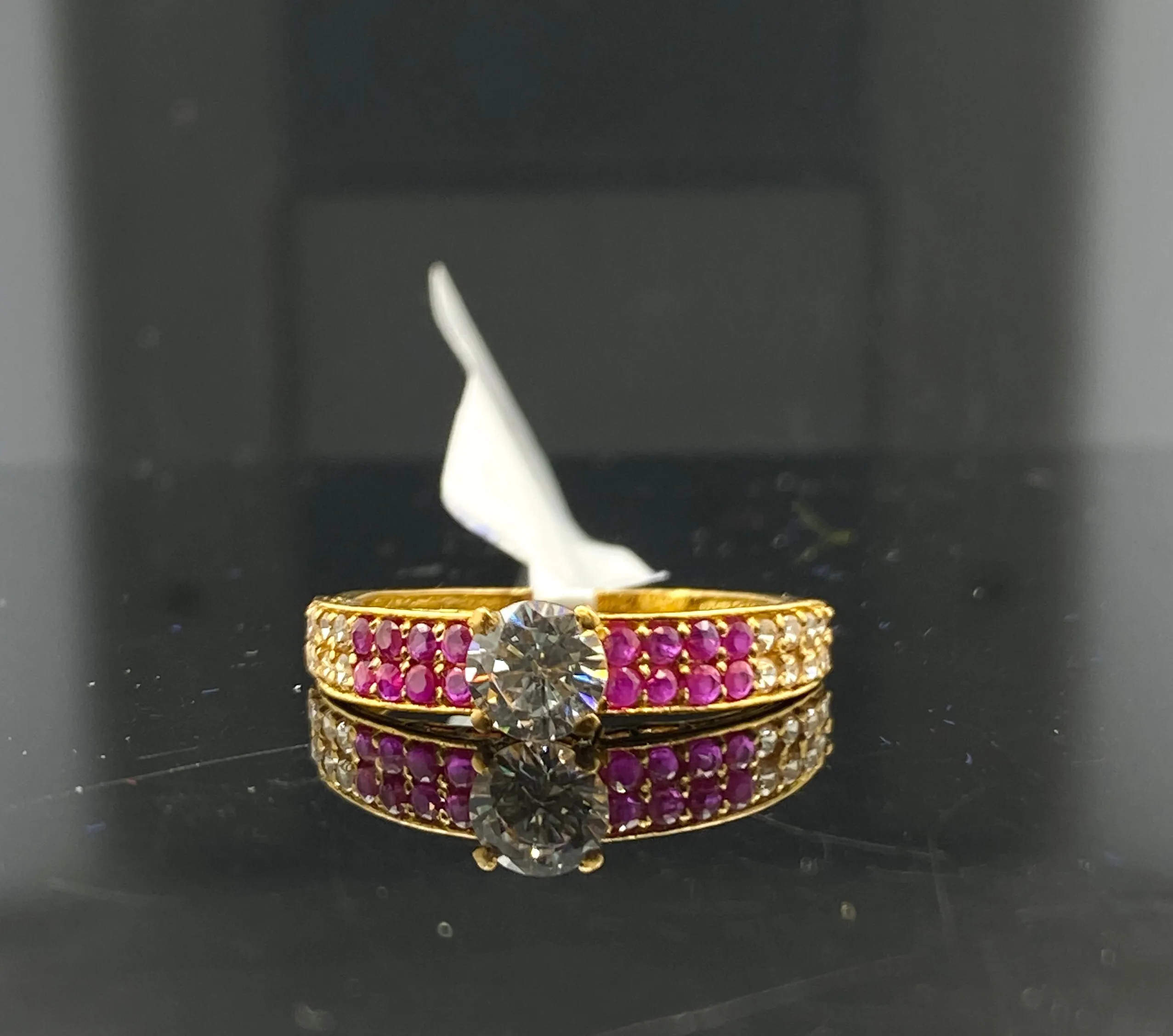 22K Solid Gold Simple Ring With Ruby And Stones R5605