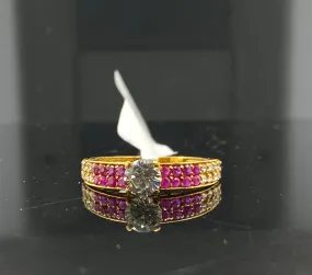 22K Solid Gold Simple Ring With Ruby And Stones R5605