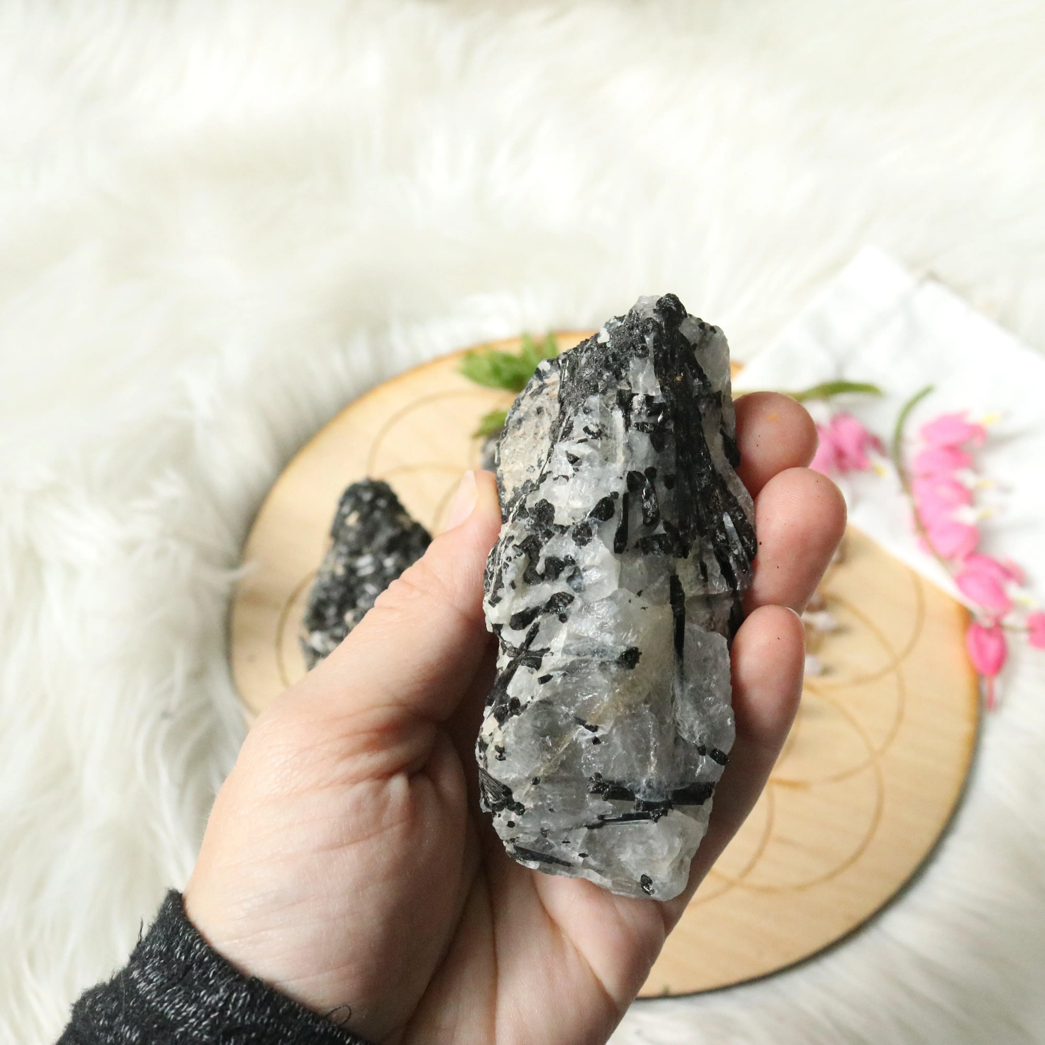 3 Piece Set ~ Tourmalated Quartz Rough~ Raw Tourmaline in Quartz Matrix