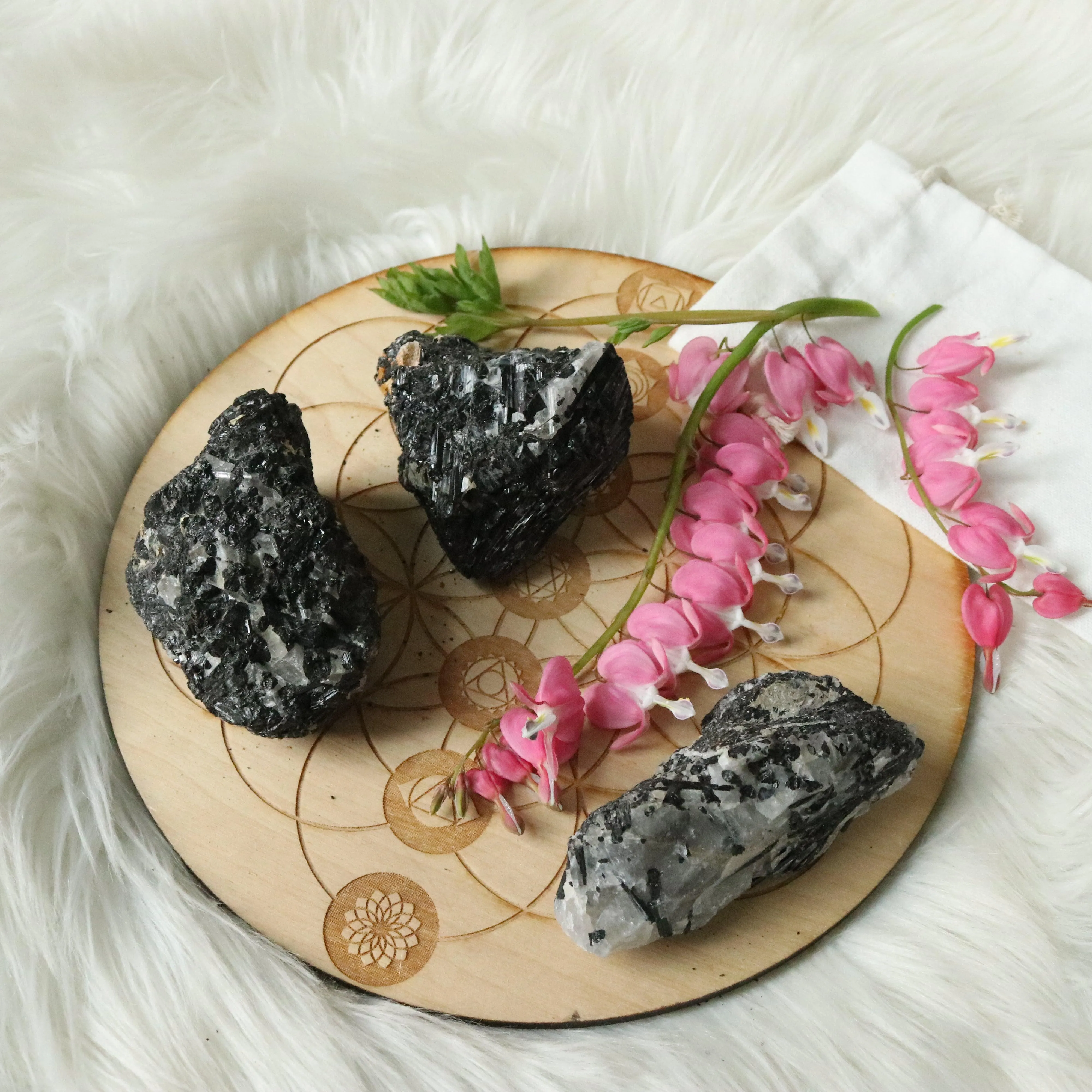 3 Piece Set ~ Tourmalated Quartz Rough~ Raw Tourmaline in Quartz Matrix