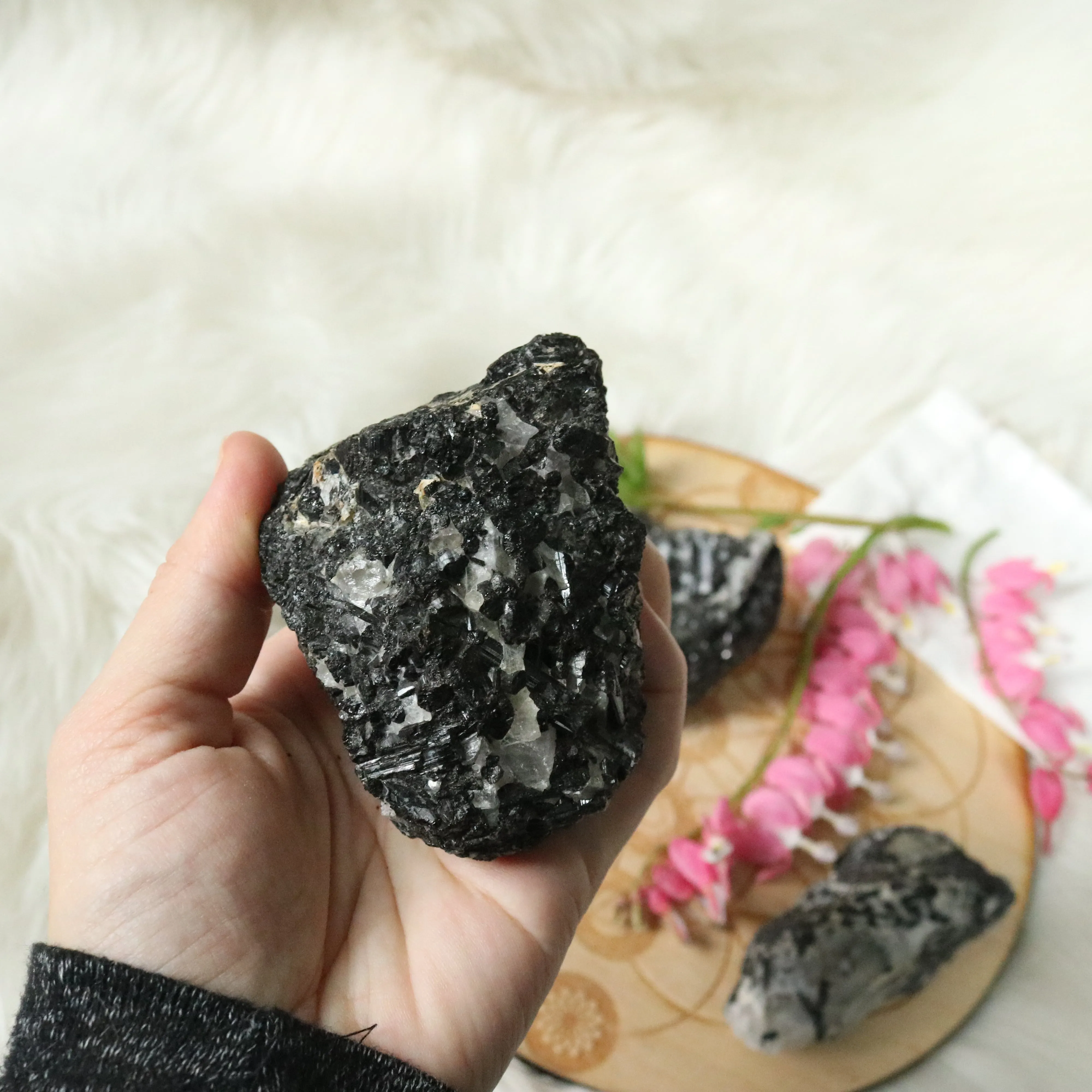 3 Piece Set ~ Tourmalated Quartz Rough~ Raw Tourmaline in Quartz Matrix