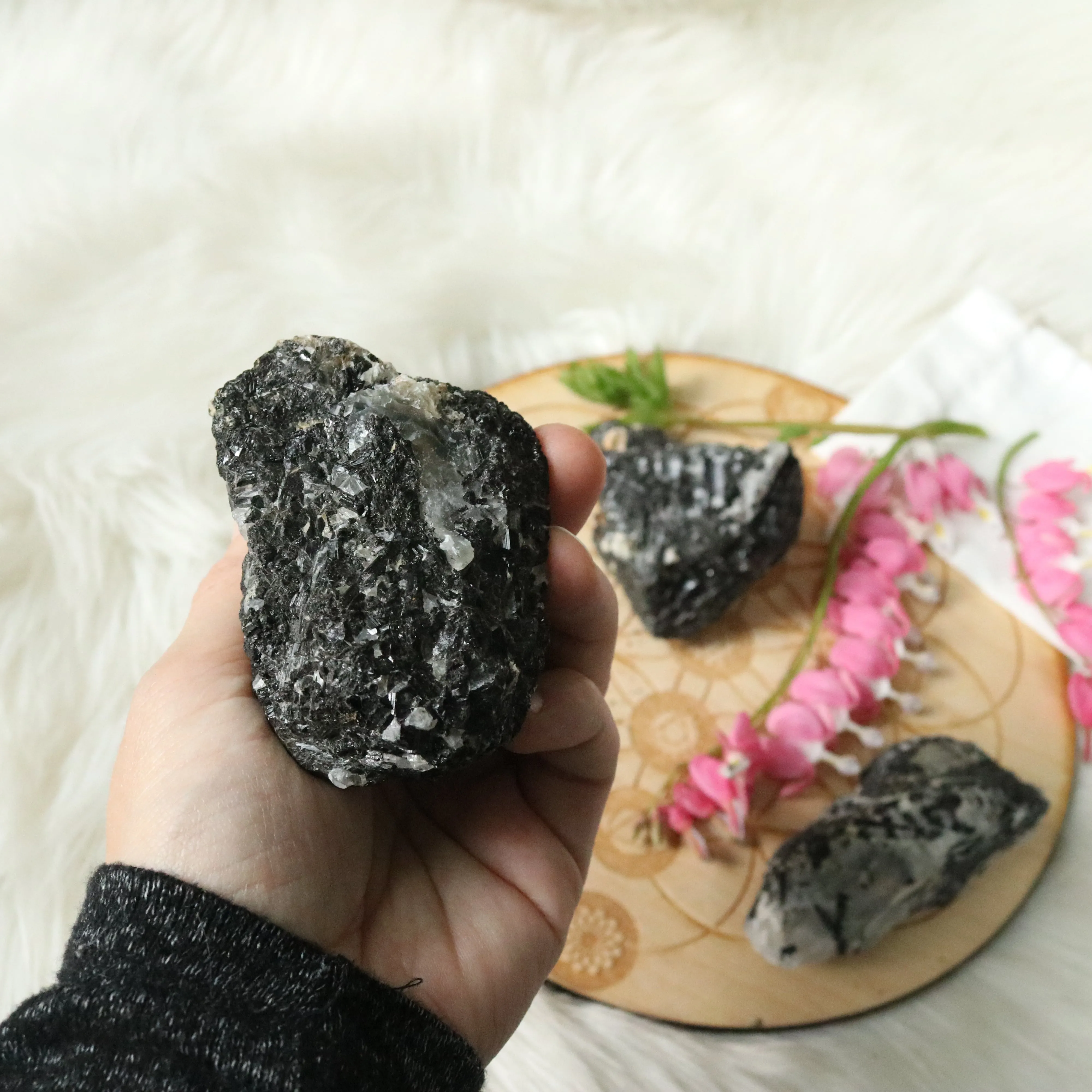 3 Piece Set ~ Tourmalated Quartz Rough~ Raw Tourmaline in Quartz Matrix