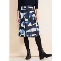 361427- Blue Print Pleated Skirt - Street One