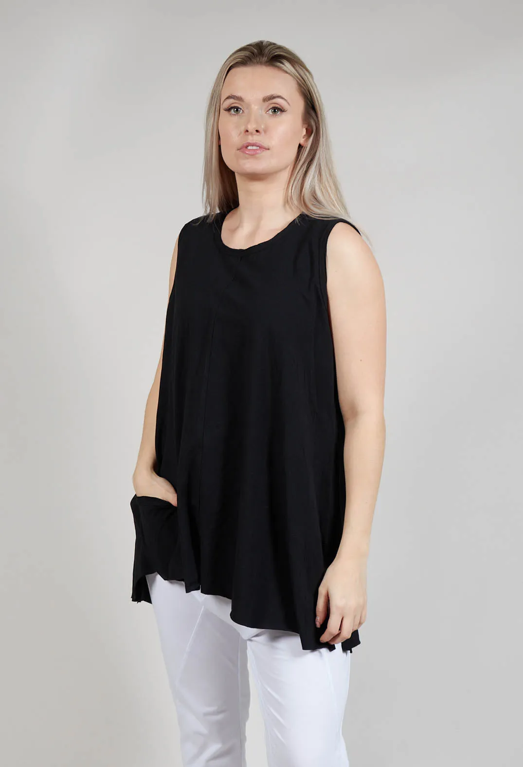 A Line Vest Top with Front Pocket in Black