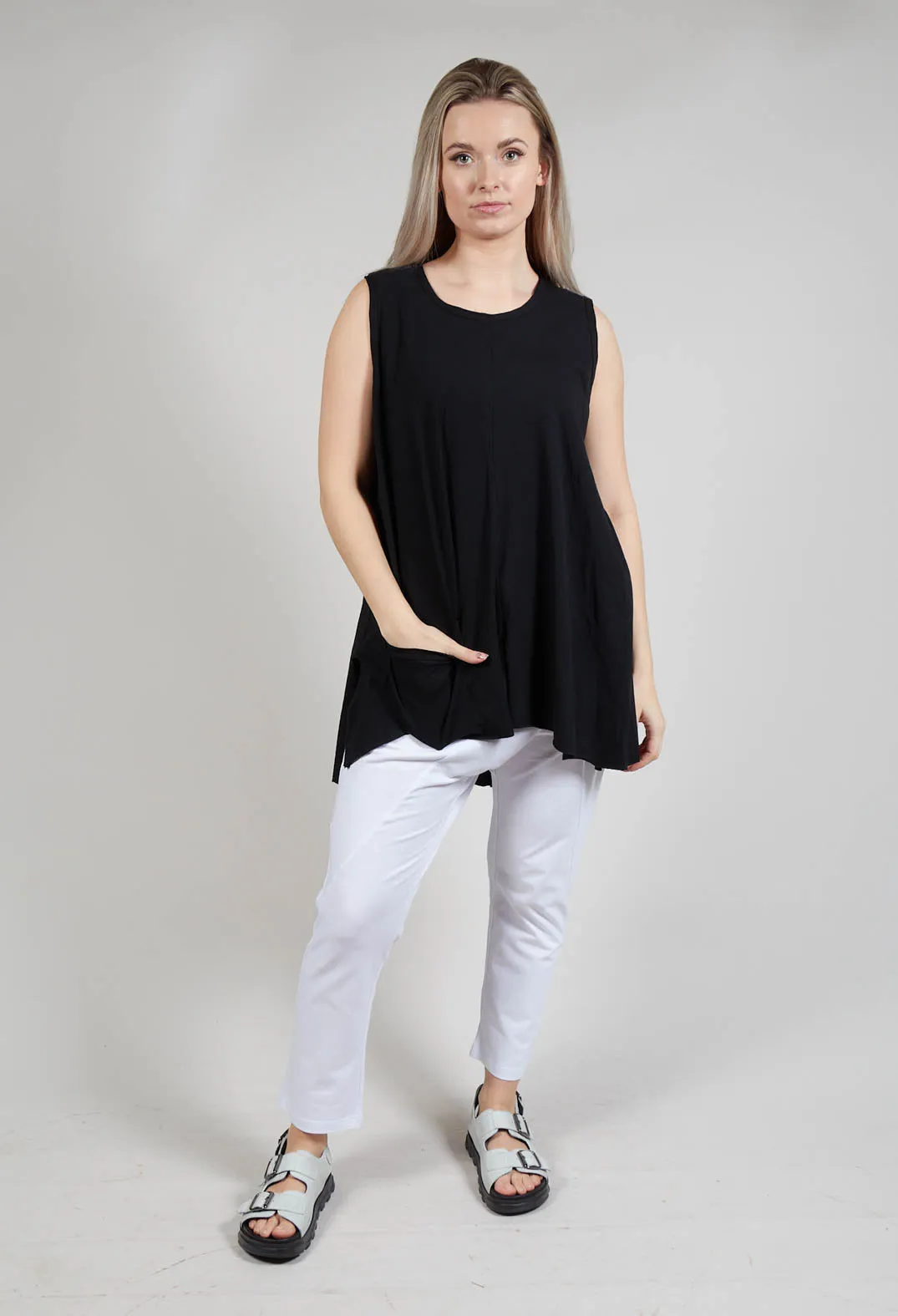 A Line Vest Top with Front Pocket in Black