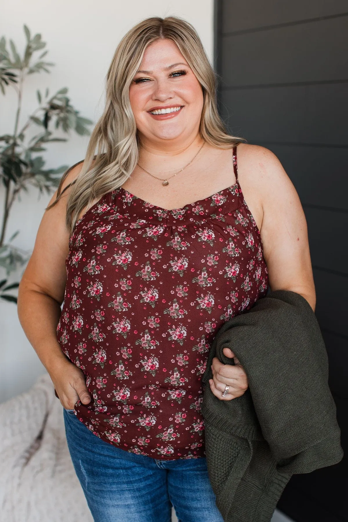 All I Could Want Floral Tank Top- Maroon