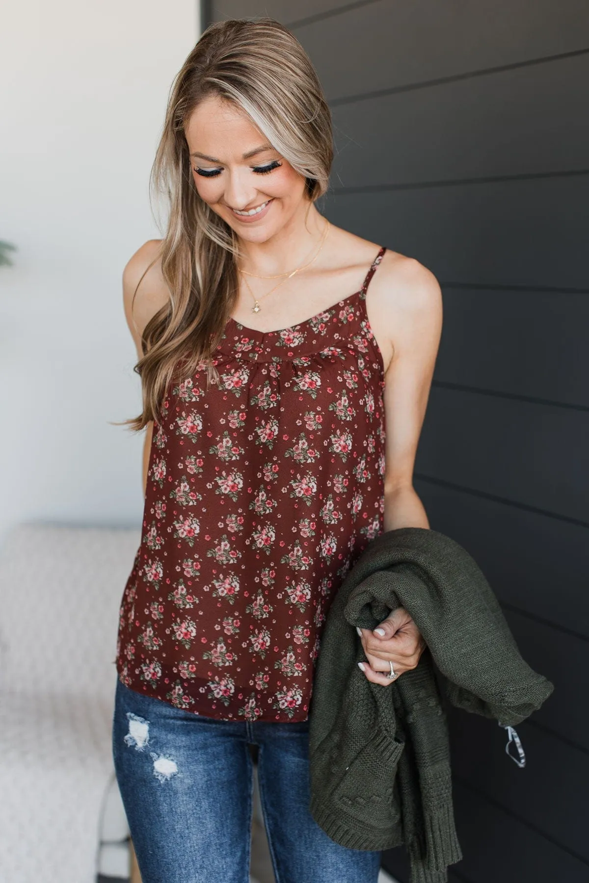 All I Could Want Floral Tank Top- Maroon