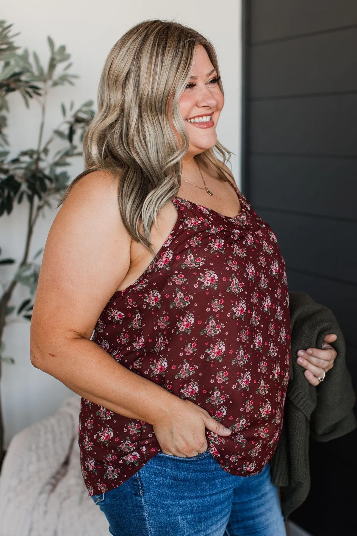 All I Could Want Floral Tank Top- Maroon