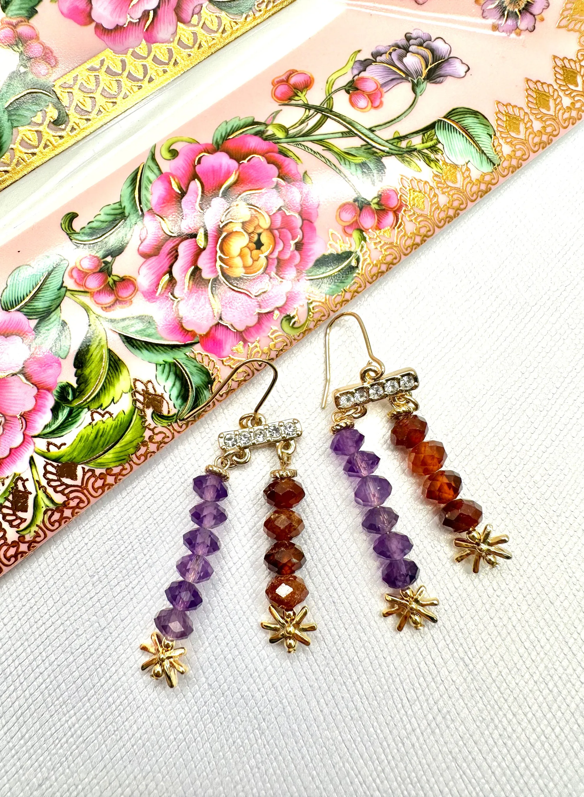 Amethyst With Orange Garnet Exquisite Earrings KE024