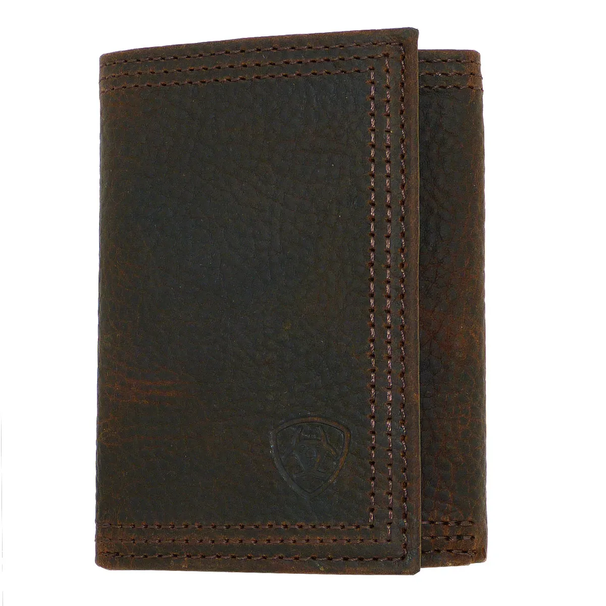 Ariat Western Mens Leather Shield Dark Brown Rowdy Tri-Fold Wallet