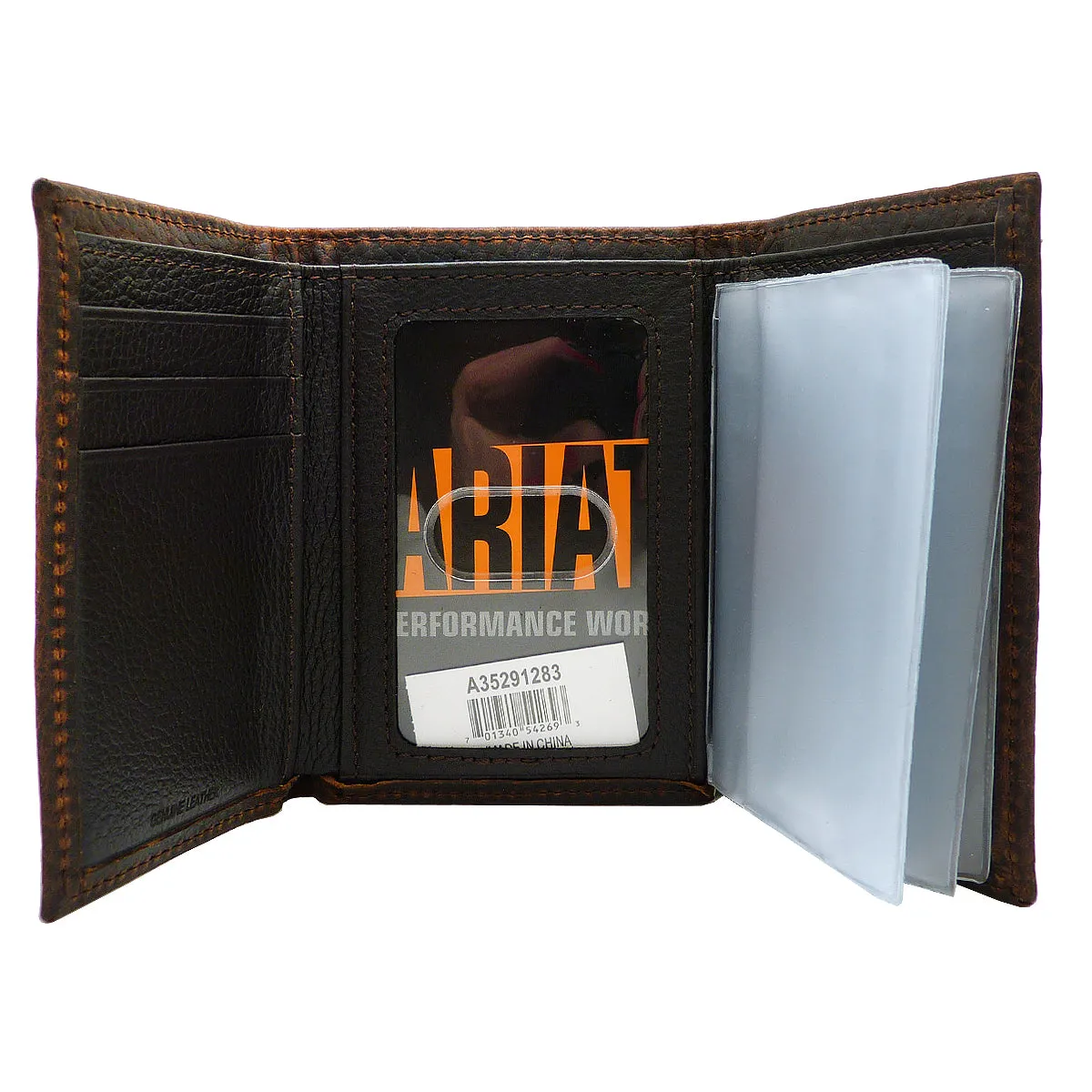 Ariat Western Mens Leather Shield Dark Brown Rowdy Tri-Fold Wallet