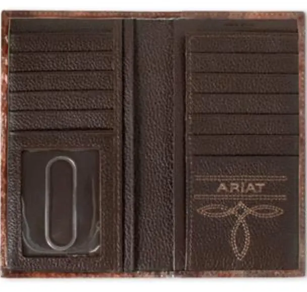 Ariat Western Mens Wallet Rodeo Leather Fabric Logo Patch Laced Brown