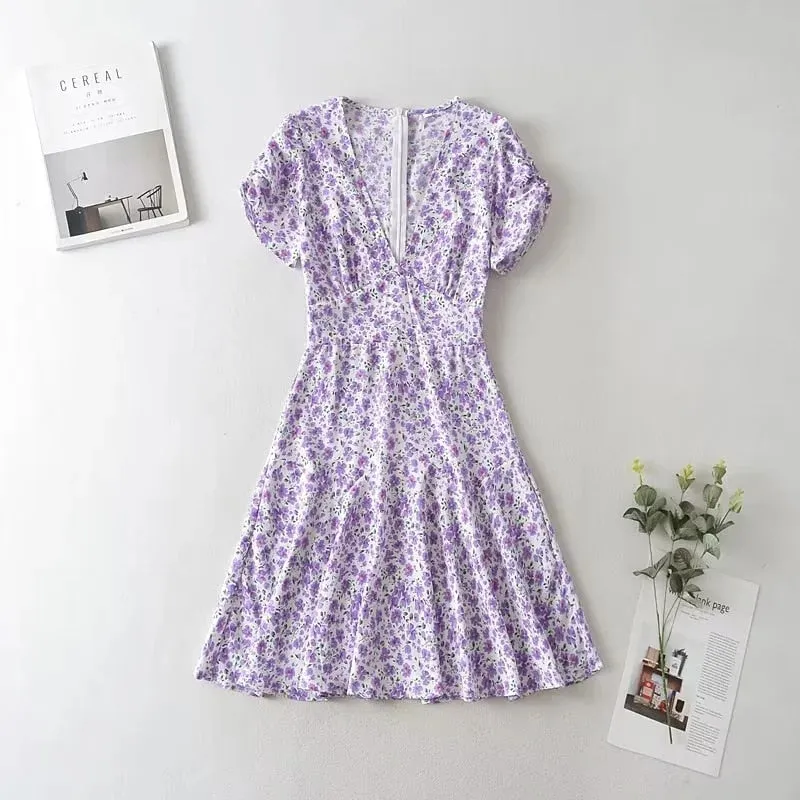 Ashore Shop Blue Floral Print Summer Beach Dress Women Casual Holiday Short Sleeve Dress Boho Sundress Vestidos Fashion Clothes