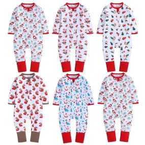 Baby Kid Girls Boys Color-blocking Cartoon Print Christmas Jumpsuits Wholesale 23101510