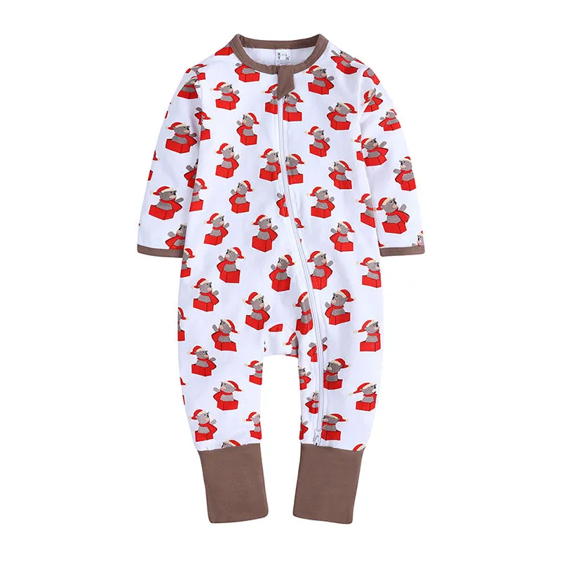 Baby Kid Girls Boys Color-blocking Cartoon Print Christmas Jumpsuits Wholesale 23101510