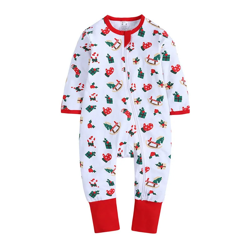 Baby Kid Girls Boys Color-blocking Cartoon Print Christmas Jumpsuits Wholesale 23101510