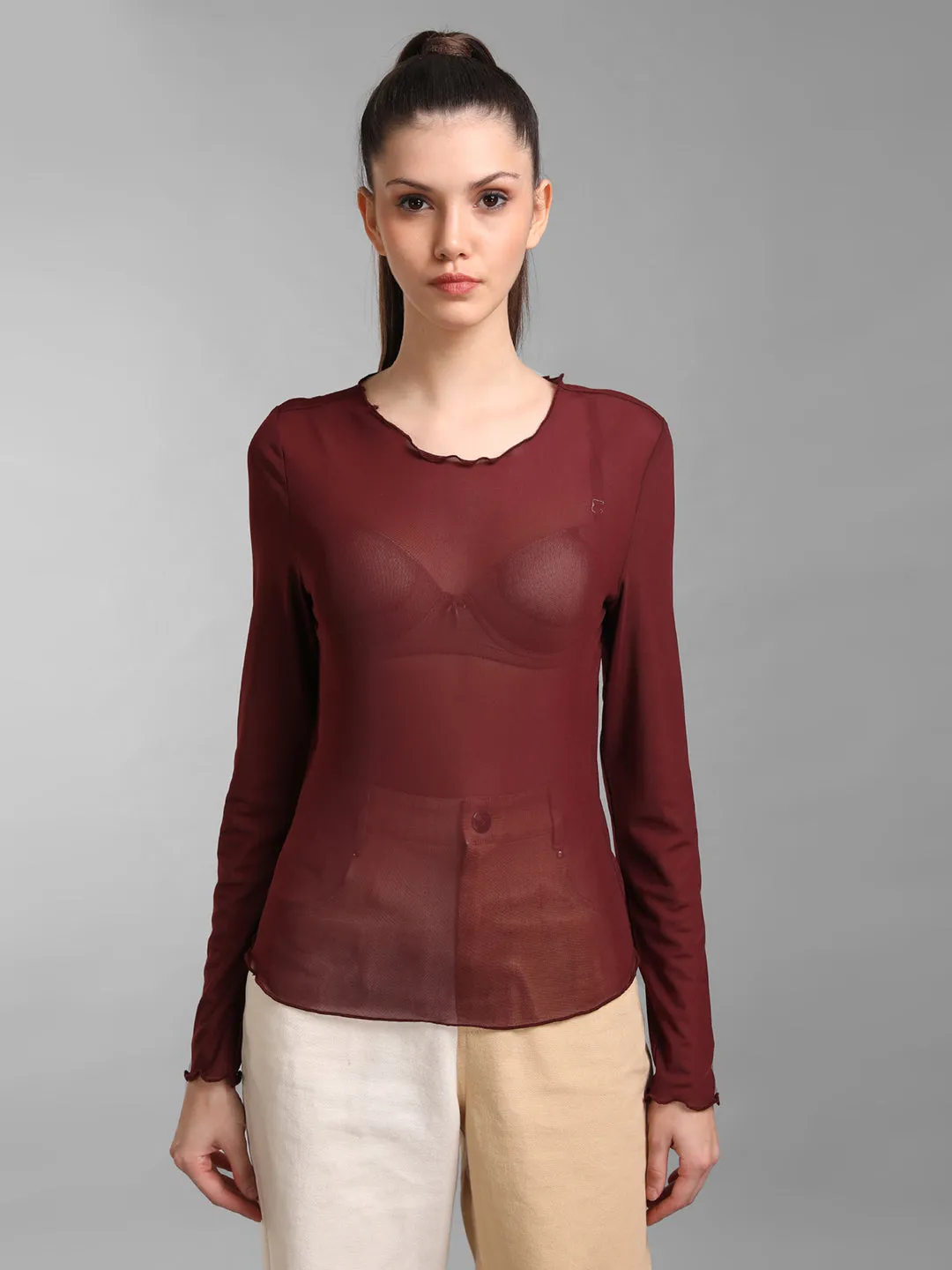 Basic Full Sleeves Mesh Top