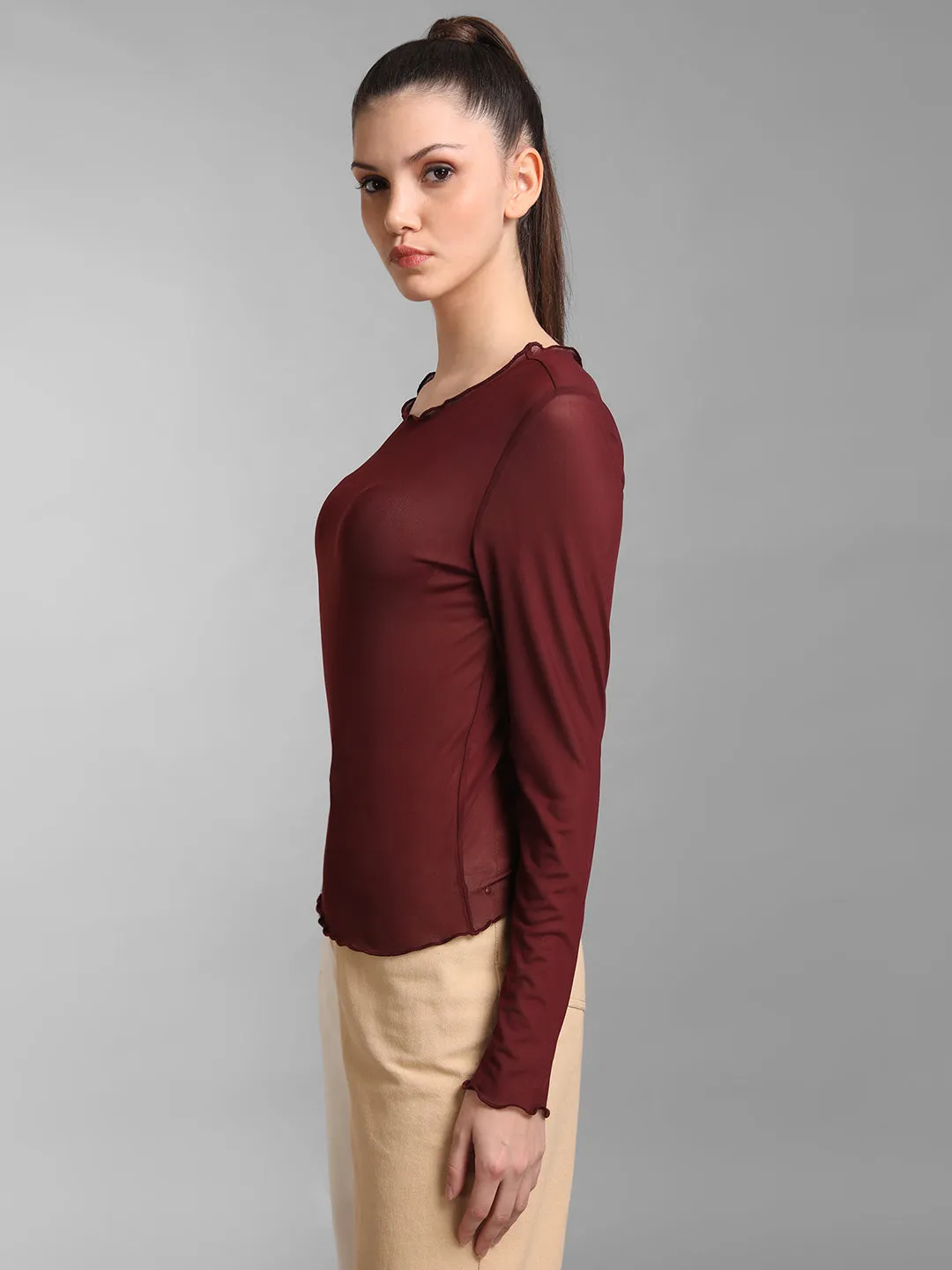 Basic Full Sleeves Mesh Top