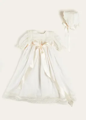 Bespoke Traditional Christening Gown with Front Satin Sash and Bonnet