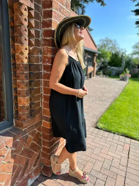 Black Strappy Bubble Cotton Dress Isla