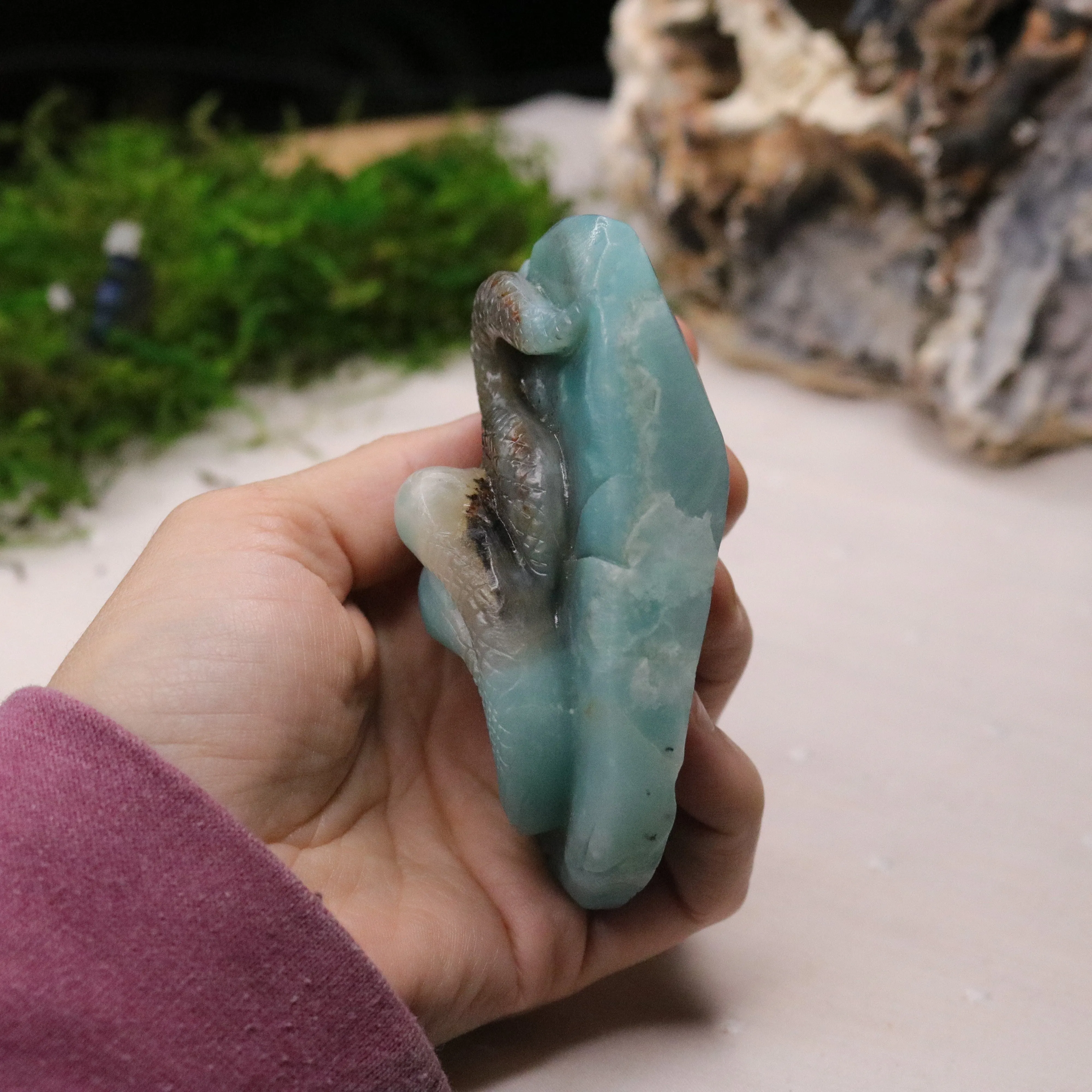 Blue Sky Opal Stone Carving ~ Two Headed Snake