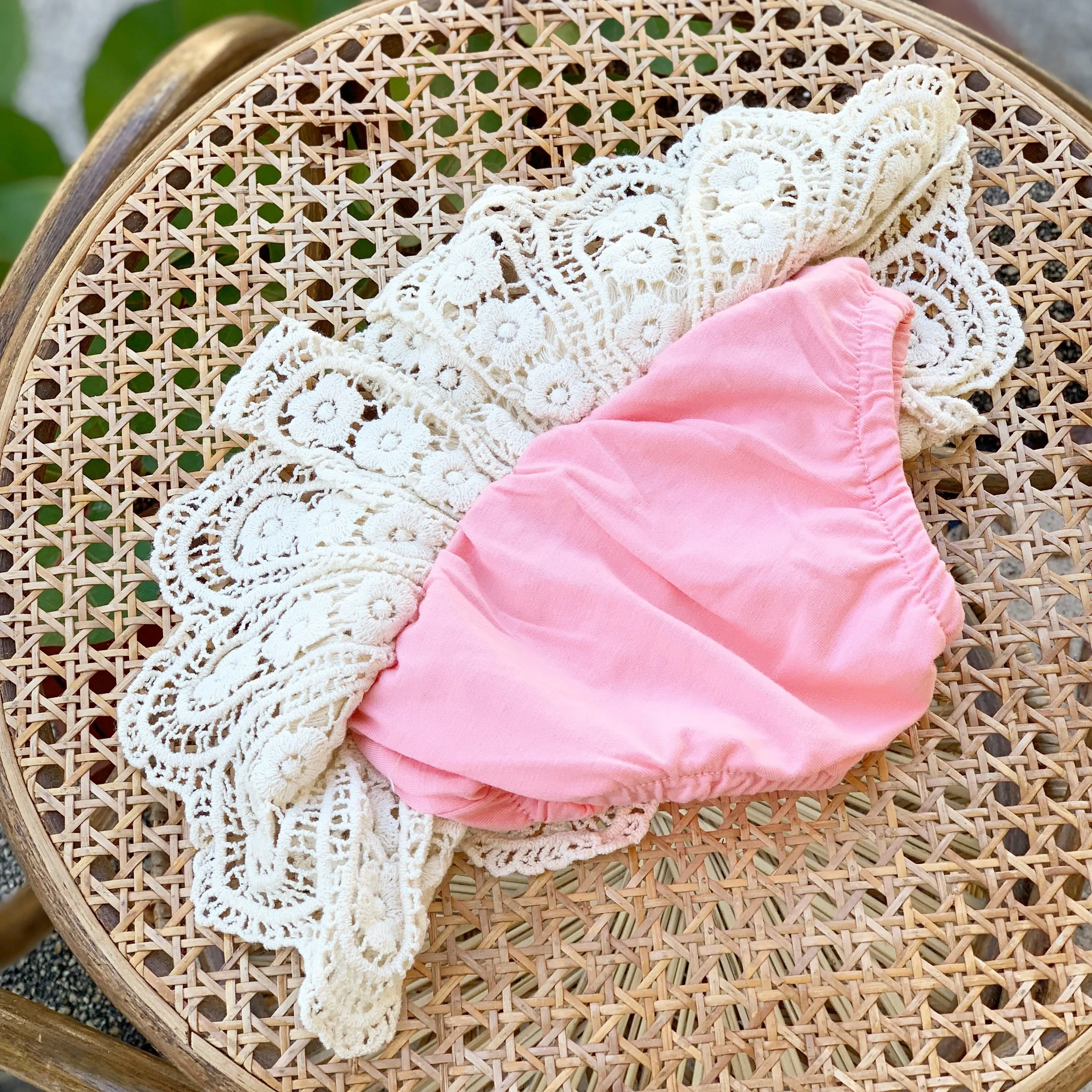 Boho Macrame Trim Diaper Cover Baby Bloomers