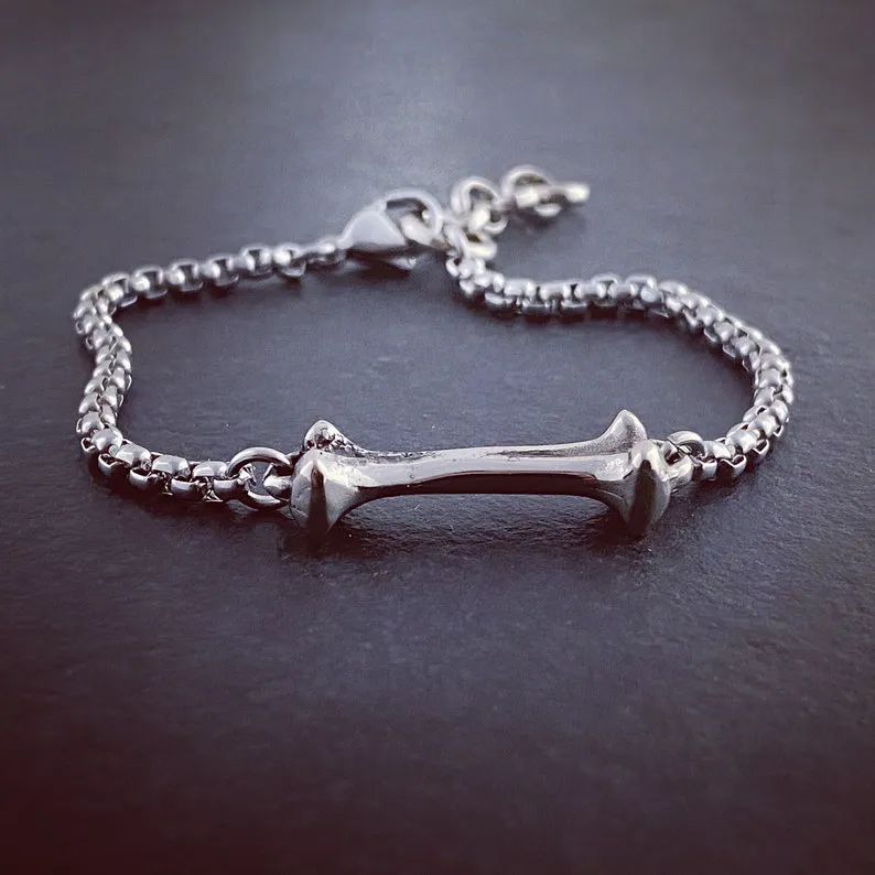 Bone Bracelet - White Bronze with Stainless Steel Chain