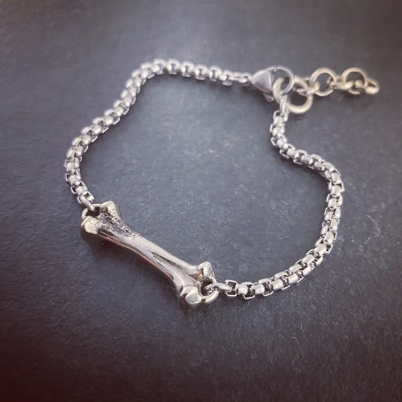 Bone Bracelet - White Bronze with Stainless Steel Chain