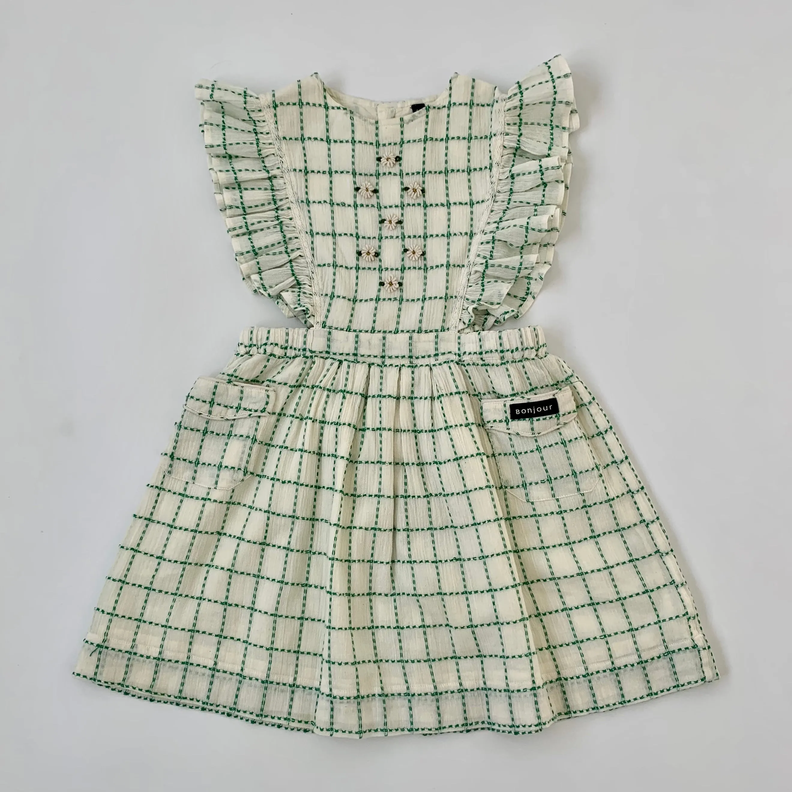 Bonjour Check Pinafore Dress With Embroidery: 6 Years