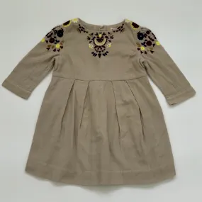 Bonpoint Taupe Wool Dress With Folk Embroidery: 4 Years