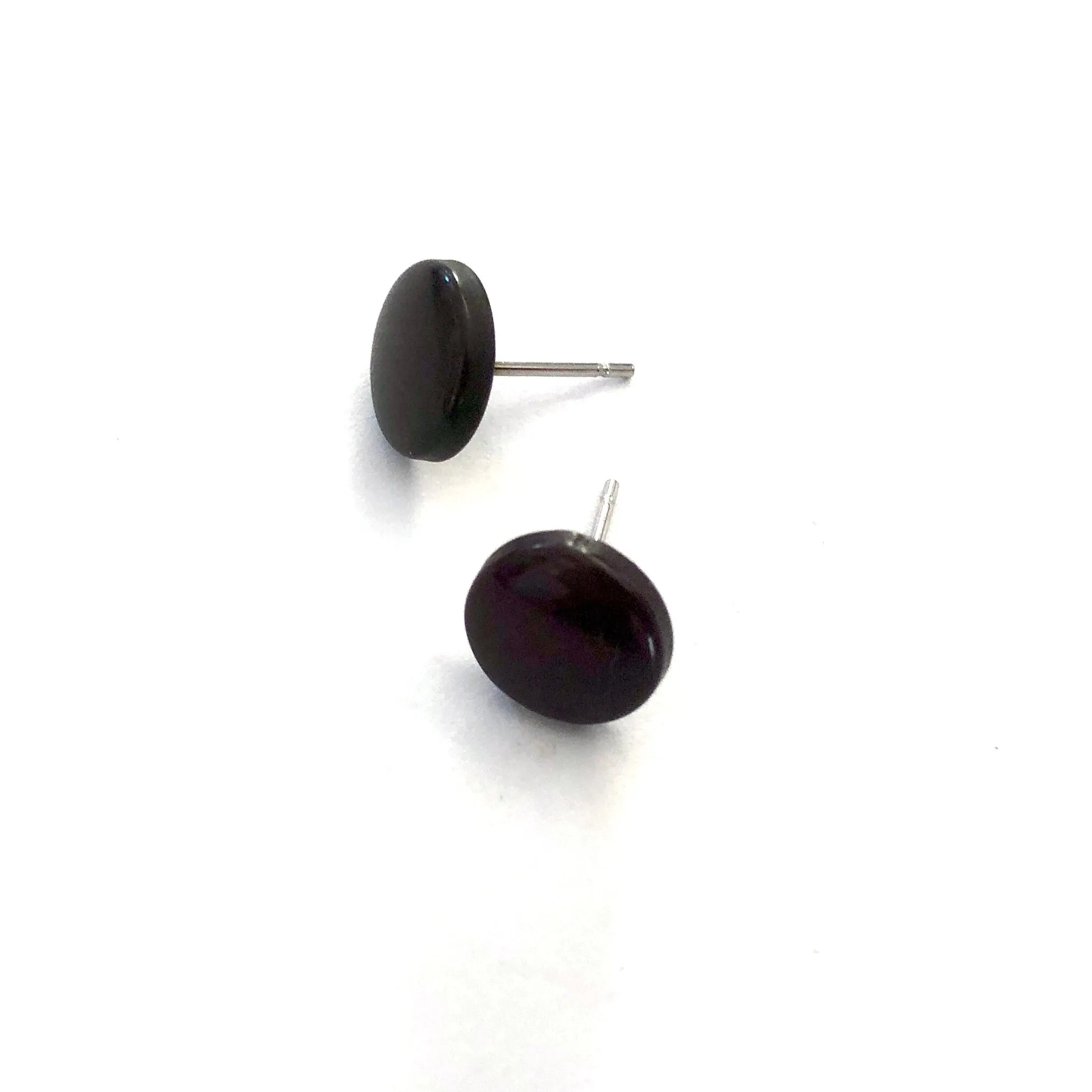 Brown Black Small Disc Stud Earrings