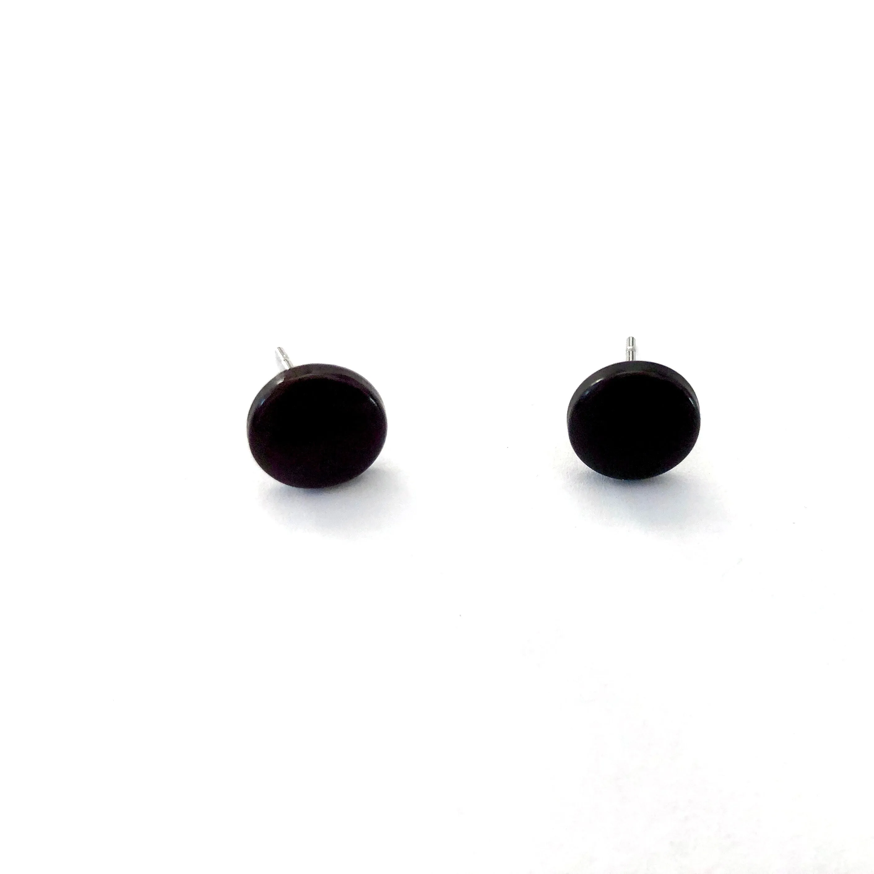 Brown Black Small Disc Stud Earrings