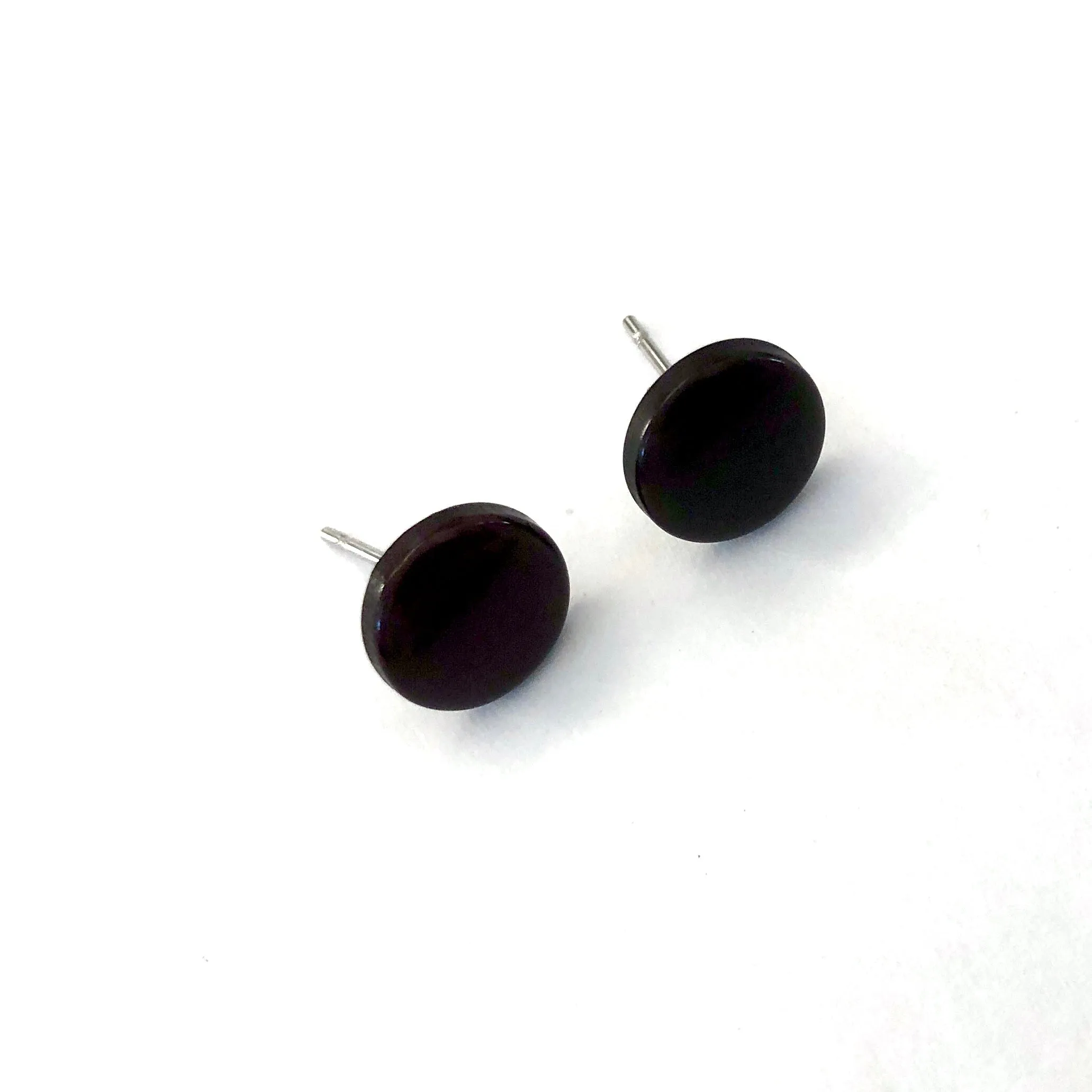 Brown Black Small Disc Stud Earrings