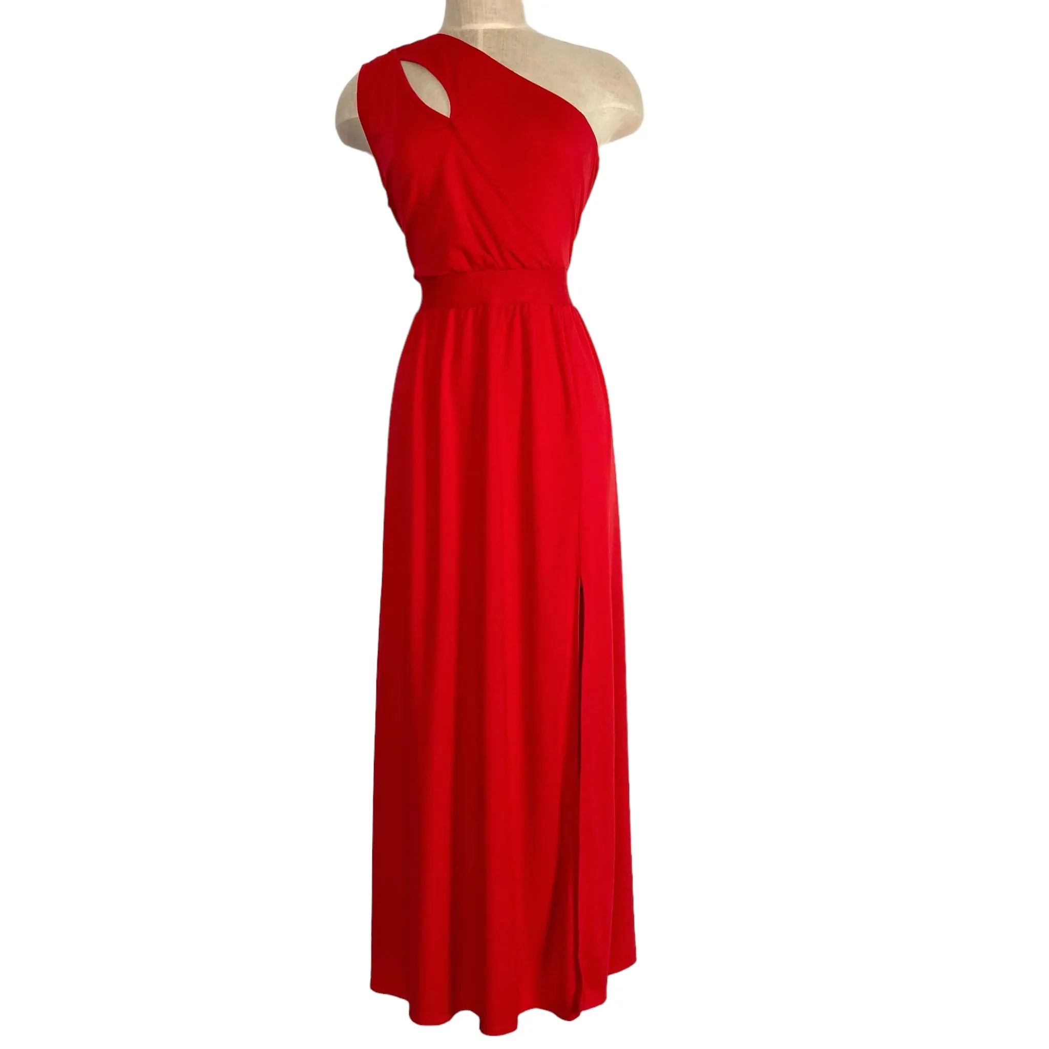 BTFBM Red One Shoulder with Shoulder Cut Out and Front Slit Maxi Dress NWT- Size L