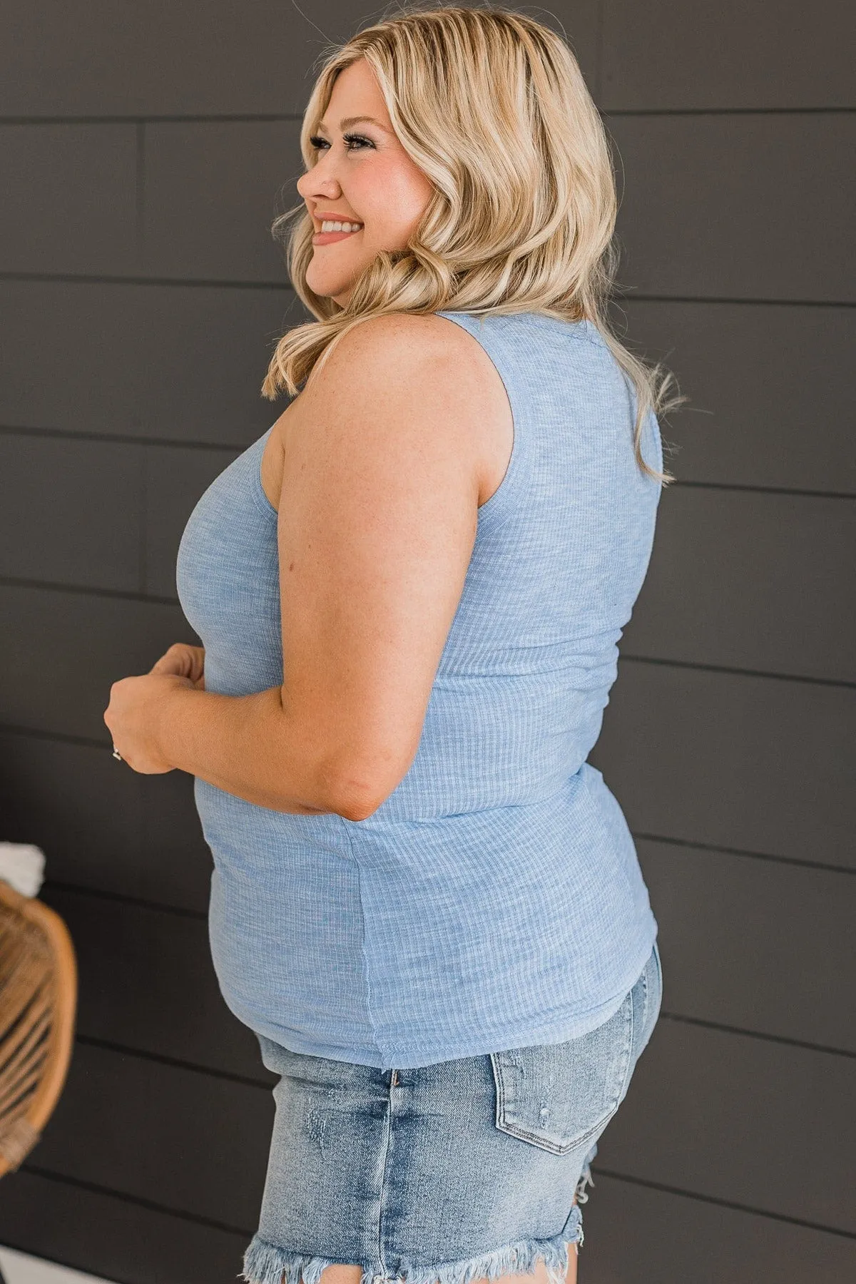 Casual Charm Ribbed Tank Top- Blue