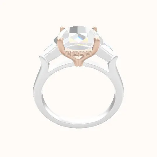 Cathedral Band with Trillion Sidestones Engagement Ring With Front set gallery Head