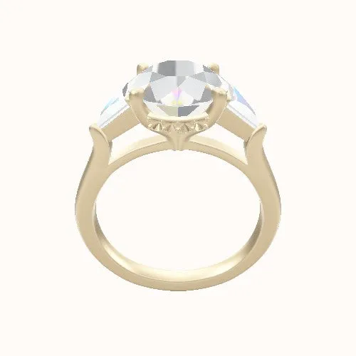 Cathedral Diamond Band with Trillion Sidestones Engagement Ring With Front set gallery Head