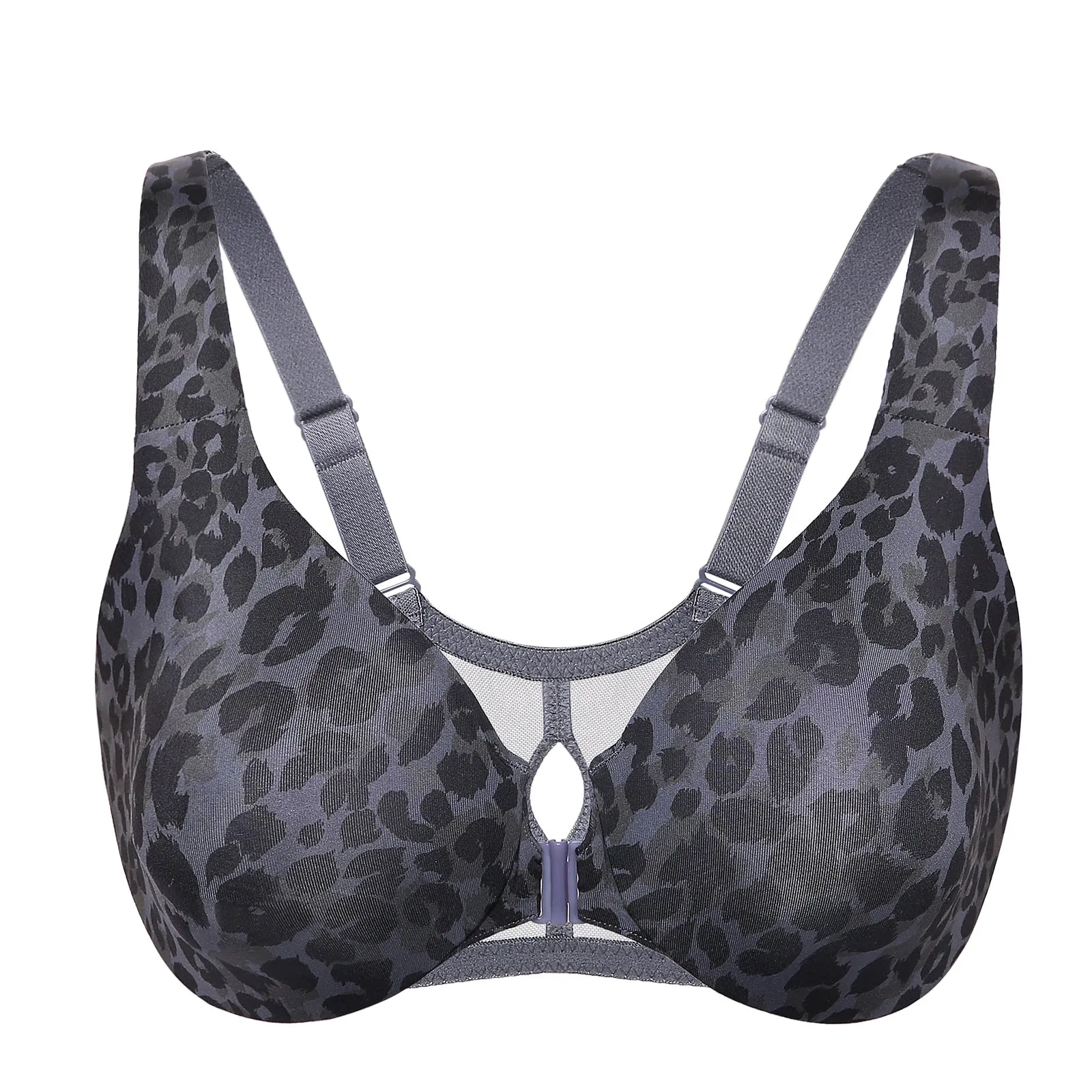 Charcoal Panthera Printed Front Closure Full Coverage Bra for Women