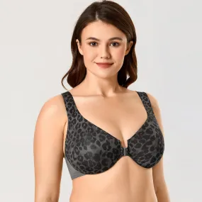 Charcoal Panthera Printed Front Closure Full Coverage Bra for Women